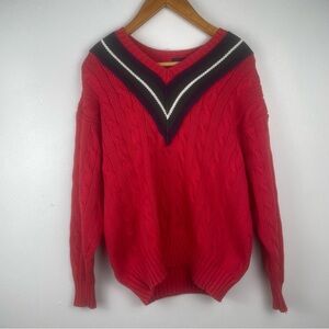VTG Gap V-Neck Cable Knit Sweater Mens Small Red Varsity Tennis Golf Preppy 90's